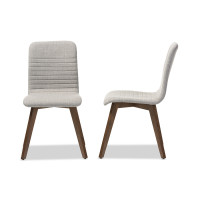 Baxton Studio Sugar Dining Chair-Light Grey Sugar Mid-century Retro Light Grey Fabric Walnut Wood Dining Chair Set of 2